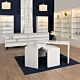 The Moderne swivel table features a glossy white finish and three levels of shelving. Dimensions : 65