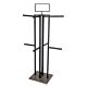 4-sided store fixture with metal tube structure, slotted uprights, and MDF base with Rustic Barn finish. 8 Faceouts.  