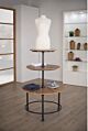 The Soho three tier round table features a sturdy metal base and wooden tabletops with a distressed pine finish.  Dimensions : 40 L x 40