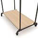 Pipeline Adjustable Ballet Bar Rack base shelf.  Available in Black, White, Raw Oak Wood Grain, Dark Brown Wood Grain finishes. The mounting hardware is finished in black oxide designed to blend into the background. The shelf dimensions are 47 3/4
