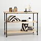 The Soho island table features a sturdy metal base and wood shelves that provide plenty of storage options. Comes in white or distressed pine.  Dimensions : 72 L x 26