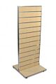 Our 2-sided mobile slatwall merchandiser features an aluminum frame with a durable melamine slatwall panel with aluminum slat inserts. Platform base is constructed of a heavy-duty sheet metal frame with melamine inserts and heavy- duty locking casters.