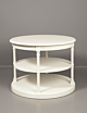 The three-tiered  Round Draper’s table is constructed with strong wood and has a 3 tiered structure provides an excellent storage area for all kinds of materials such as linens or office supplies without taking up too much space.  Size: 48
