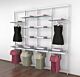 Vertik Wall Mounted Retail Clothing Display Unit for 12 Shelves with 2 Faceouts and 4 Hanging Rail | Pure White 4-Sections. Setting Dimensions: 101